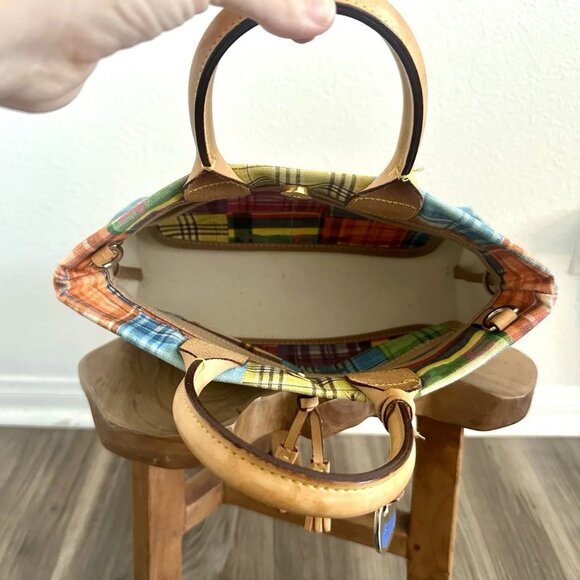 Dooney & Bourke Ants at Picnic Madras Plaid Canvas Leather Top Handle Bag Charm - Picture 11 of 14
